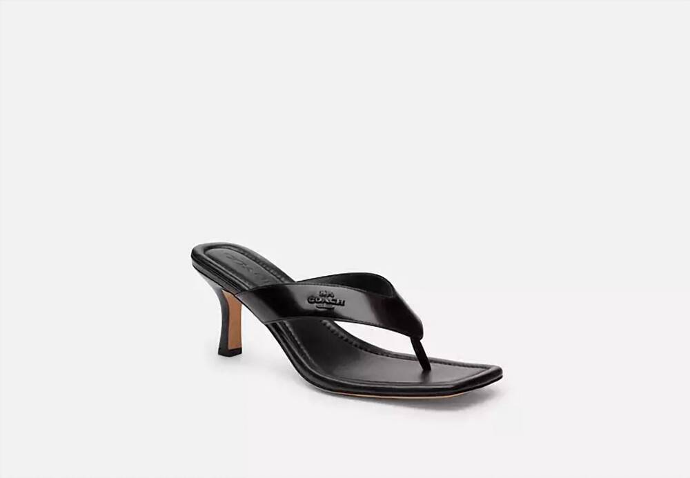 NEW COACH women's lockup thong leather heel in black